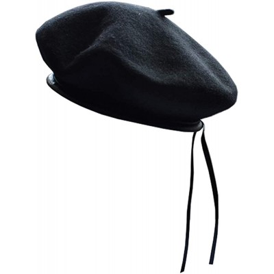 Berets Women's Adjustable Solid Color Wool Artist French Beret Hat - Black - C8196SOWRA0 $9.72