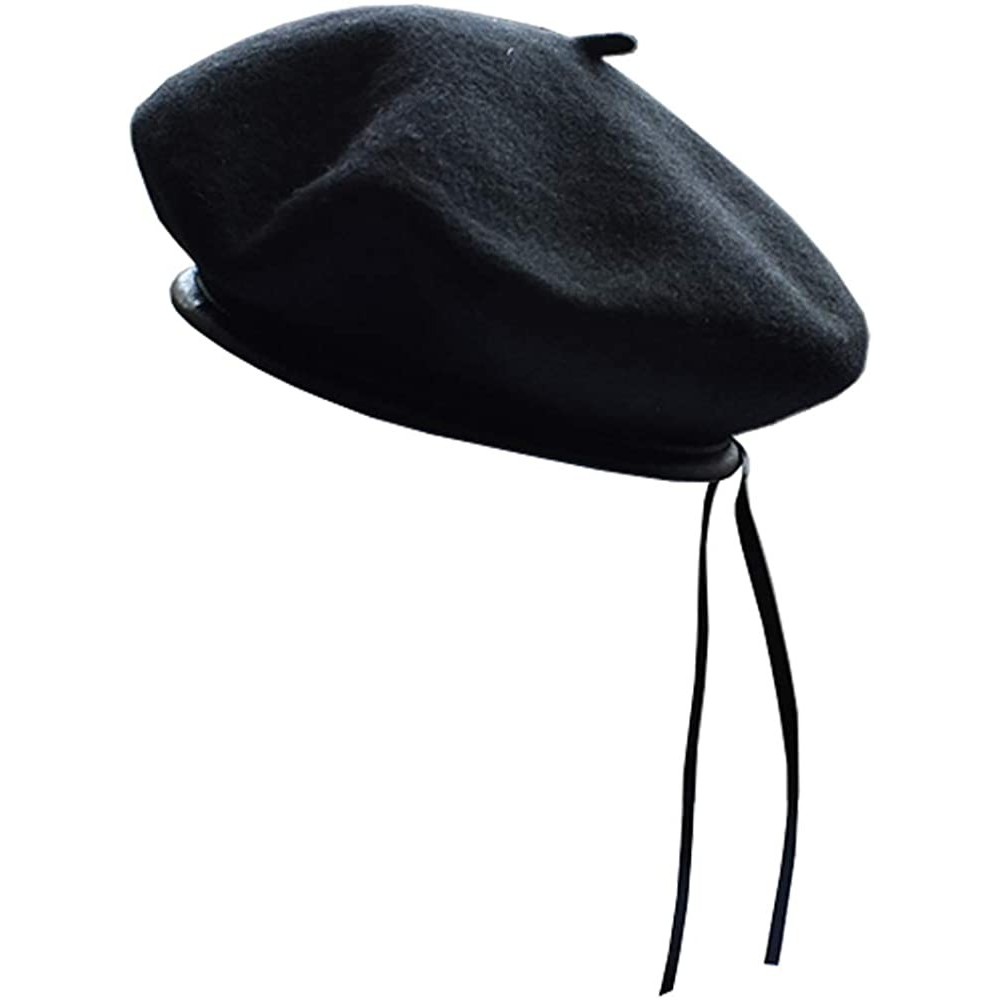 Berets Women's Adjustable Solid Color Wool Artist French Beret Hat - Black - C8196SOWRA0 $9.72