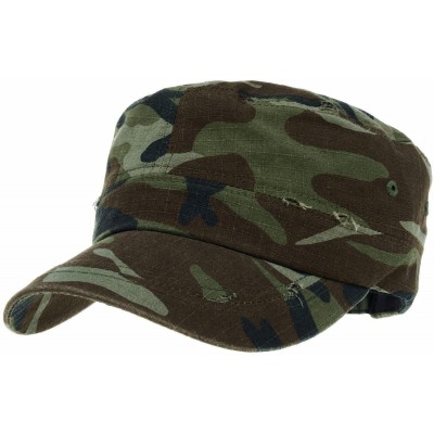 Baseball Caps Cadet Cap Camouflage Twill Cotton Distressed Washed Hat KR4303 - Olive - CG12FD17FLT $16.83
