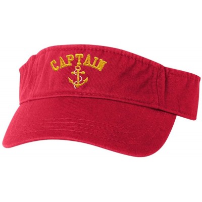 Visors Adult Captain with Anchor Embroidered Visor Dad Hat - Red - C8184IGGMG4 $54.61