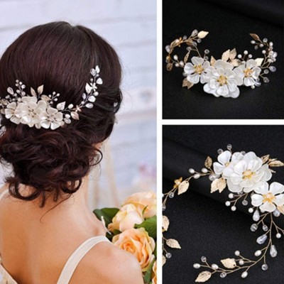 Headbands Wedding Bridal Tiara Hair Vine Vintage Flower Leaf Faux Pearl Hair Vine Women Party Headband - Silver - C518N9QW7OR...