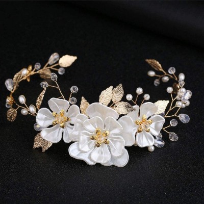 Headbands Wedding Bridal Tiara Hair Vine Vintage Flower Leaf Faux Pearl Hair Vine Women Party Headband - Silver - C518N9QW7OR...