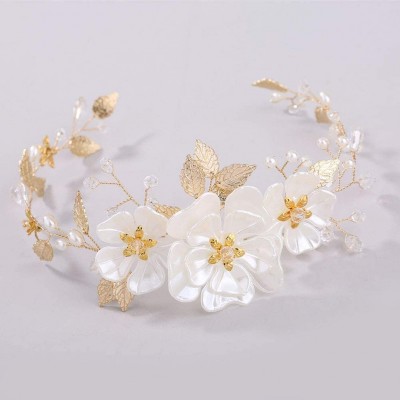 Headbands Wedding Bridal Tiara Hair Vine Vintage Flower Leaf Faux Pearl Hair Vine Women Party Headband - Silver - C518N9QW7OR...