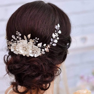 Headbands Wedding Bridal Tiara Hair Vine Vintage Flower Leaf Faux Pearl Hair Vine Women Party Headband - Silver - C518N9QW7OR...