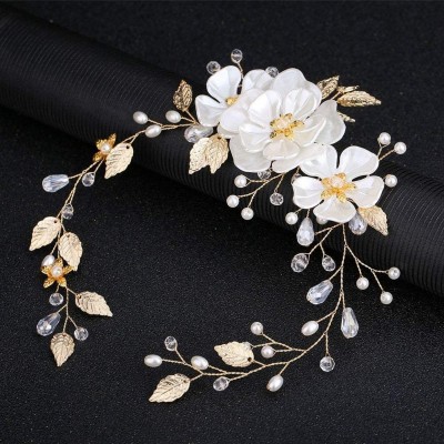 Headbands Wedding Bridal Tiara Hair Vine Vintage Flower Leaf Faux Pearl Hair Vine Women Party Headband - Silver - C518N9QW7OR...