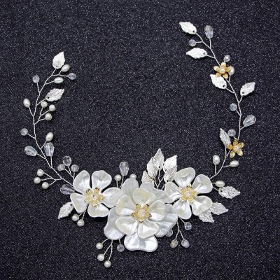 Headbands Wedding Bridal Tiara Hair Vine Vintage Flower Leaf Faux Pearl Hair Vine Women Party Headband - Silver - C518N9QW7OR...