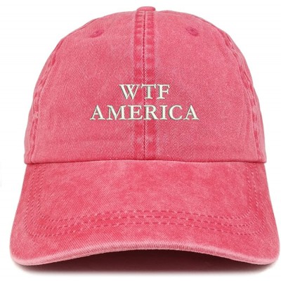 Baseball Caps WTF America Embroidered Washed Cotton Adjustable Cap - Red - CK185LTU97Y $16.90