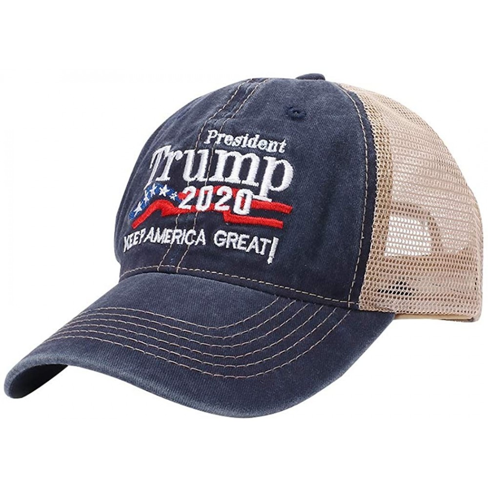 Baseball Caps Trump 2020 Hat & Flag Keep America Great Campaign Embroidered/Printed Signature USA Baseball Cap - Navy Mesh - ...