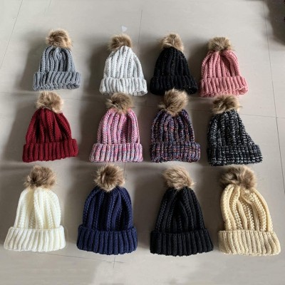 Skullies & Beanies Womens Winter Beanie Hat- Warm Cuff Cable Knitted Soft Ski Cap with Pom Pom for Girls - I - CR18ADUD8MA $9.76