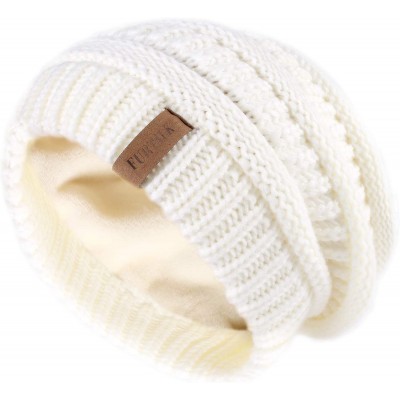 Skullies & Beanies Winter Beanie for Women - 2 Packs Fleece Lined Warm Knit Skull Slouch Beanie Hat - Black & White - C318UAS...