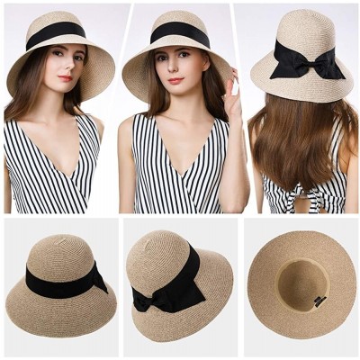 Sun Hats Womens UPF 50 Straw Sun Hat Floppy Wide Brim Fashion Beach Accessories Packable & Adjustable - CU199ICOH0U $21.85