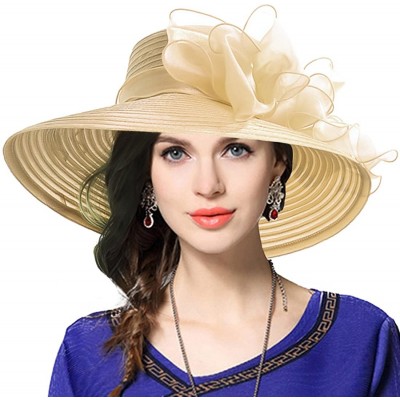 Bucket Hats Lady Derby Dress Church Cloche Hat Bow Bucket Wedding Bowler Hats - Wide Brim-apricot - CI17YTMT2G7 $19.62