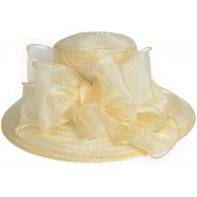 Bucket Hats Lady Derby Dress Church Cloche Hat Bow Bucket Wedding Bowler Hats - Wide Brim-apricot - CI17YTMT2G7 $19.62