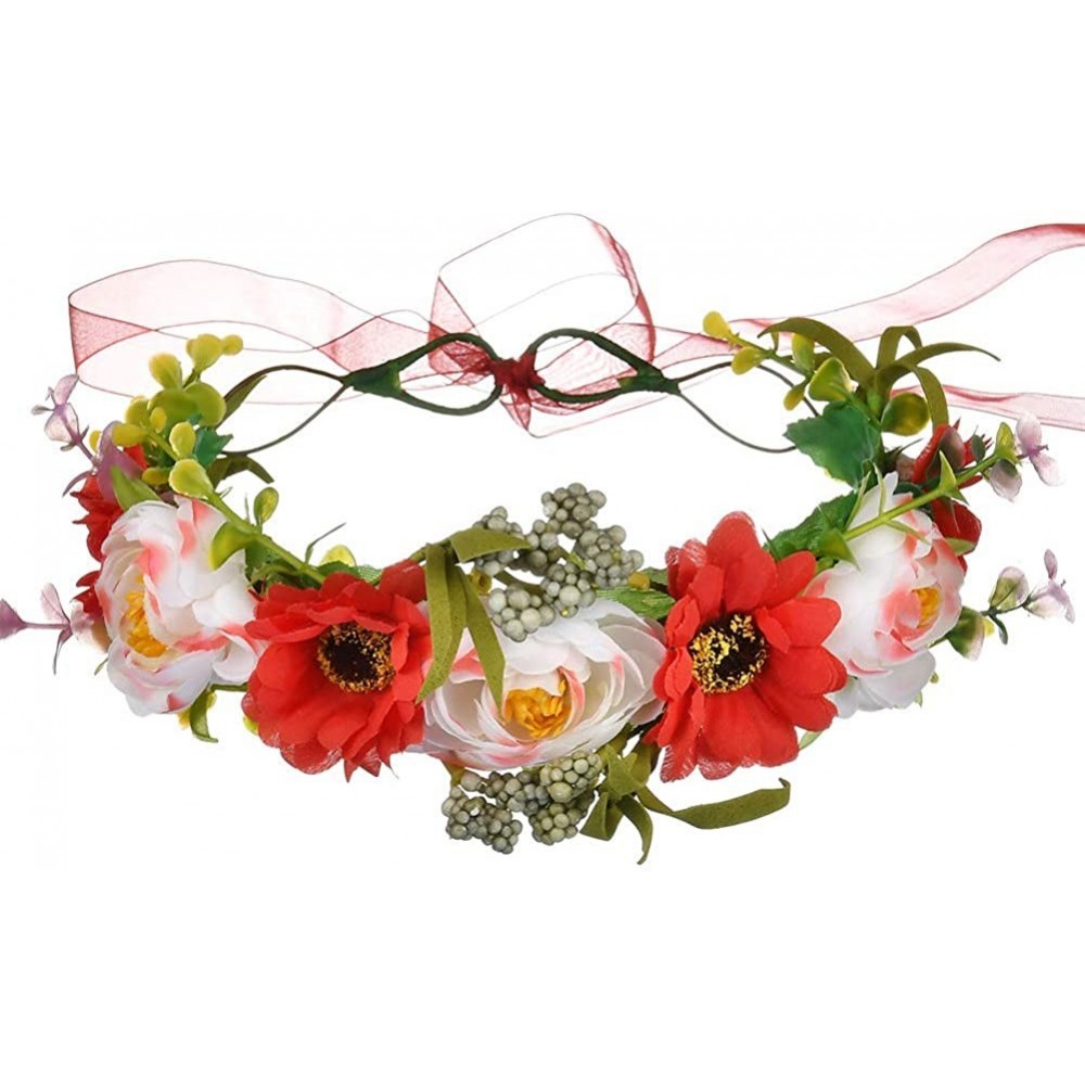 Headbands Womens Flower Crown Girls Daisy Floral Rose Garland Sunflower Headband - D4-red - CR18R70RRYR $9.96