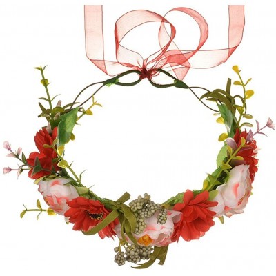 Headbands Womens Flower Crown Girls Daisy Floral Rose Garland Sunflower Headband - D4-red - CR18R70RRYR $9.96