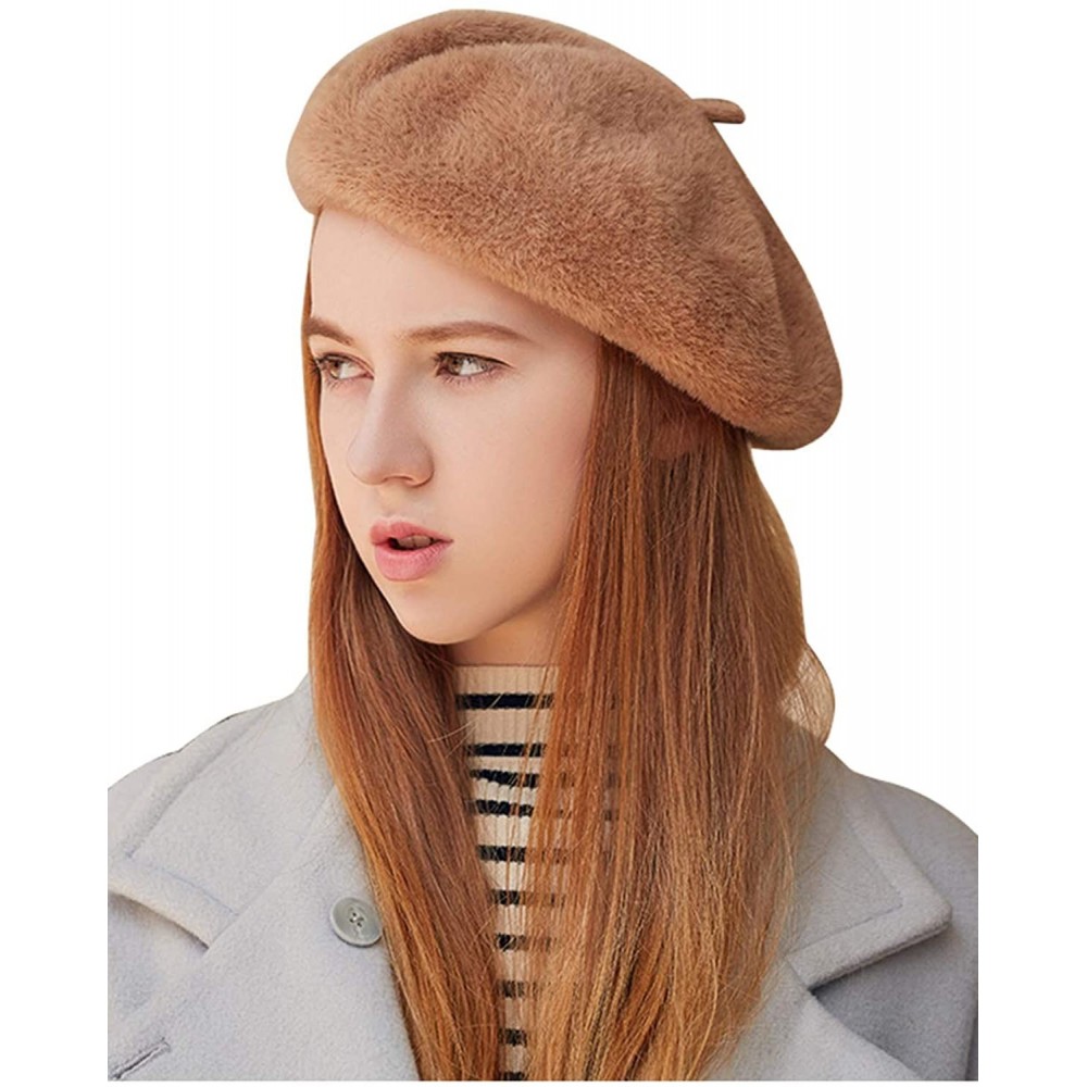 Skullies & Beanies Berets for Women Hat Velvet Adjustable Thick French Style - Brown - C018I2USW9G $15.71