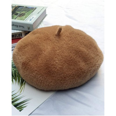 Skullies & Beanies Berets for Women Hat Velvet Adjustable Thick French Style - Brown - C018I2USW9G $15.71