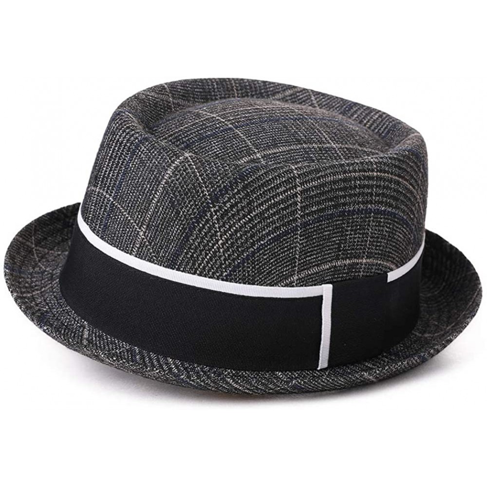 Fedoras 1920/1950 Wool Felt Homburg Gangster Fedora Manhattan Derby Hat Unisex 55-59CM - 99758_grey Grid - CS18K7QNM5C $52.81