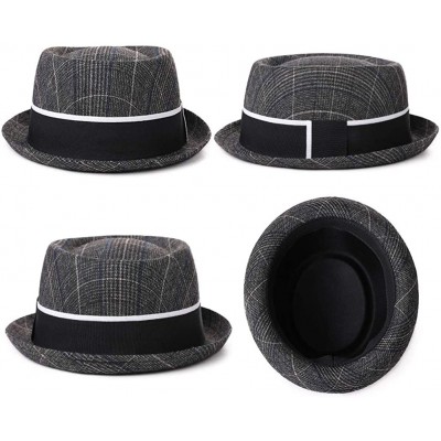 Fedoras 1920/1950 Wool Felt Homburg Gangster Fedora Manhattan Derby Hat Unisex 55-59CM - 99758_grey Grid - CS18K7QNM5C $52.81