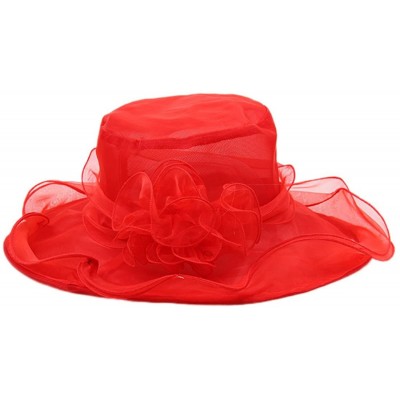 Sun Hats Women's Colorful Organza Flower Brim Kentucky Derby Hat - Red - CN12GT870FL $11.80