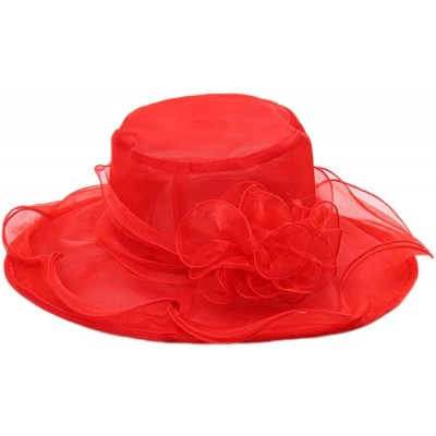 Sun Hats Women's Colorful Organza Flower Brim Kentucky Derby Hat - Red - CN12GT870FL $11.80