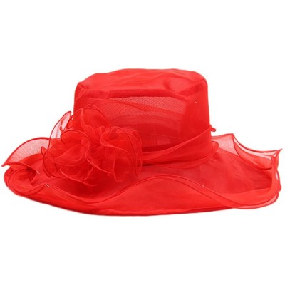 Sun Hats Women's Colorful Organza Flower Brim Kentucky Derby Hat - Red - CN12GT870FL $11.80