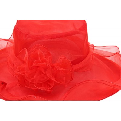 Sun Hats Women's Colorful Organza Flower Brim Kentucky Derby Hat - Red - CN12GT870FL $11.80