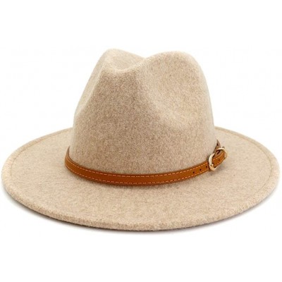 Fedoras Classic Wool Fedora Hats Wide Brim Belt Buckle for Women & Men - A-brown Belt Beige - CV18ZQ65RHR $31.94