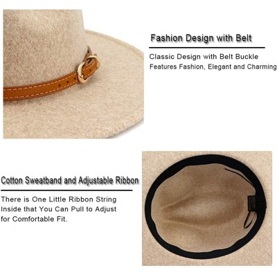 Fedoras Classic Wool Fedora Hats Wide Brim Belt Buckle for Women & Men - A-brown Belt Beige - CV18ZQ65RHR $13.38