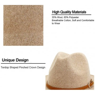 Fedoras Classic Wool Fedora Hats Wide Brim Belt Buckle for Women & Men - A-brown Belt Beige - CV18ZQ65RHR $13.38