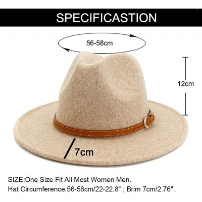 Fedoras Classic Wool Fedora Hats Wide Brim Belt Buckle for Women & Men - A-brown Belt Beige - CV18ZQ65RHR $13.38