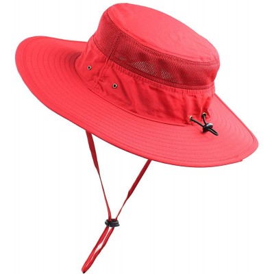 Sun Hats Women Summer Sun Hat UV Protection Wide Brim Mesh Bucket Hats UPF 50+ for Outdoor Fishing Beach Boonie Hats - Red - ...