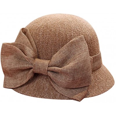 Sun Hats Women Colorful Big Brim Straw Bow Hat Sun Floppy Wide Brim Hats Beach Cap - Khaki-straw Bow - CH18UUI6OH7 $10.25