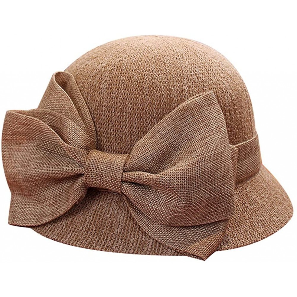 Sun Hats Women Colorful Big Brim Straw Bow Hat Sun Floppy Wide Brim Hats Beach Cap - Khaki-straw Bow - CH18UUI6OH7 $10.25