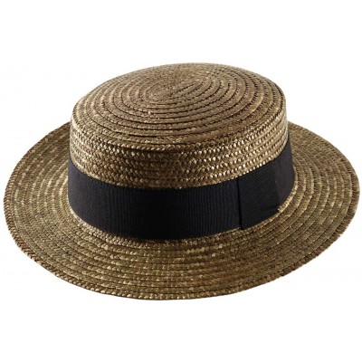 Fedoras Canotier Boater Hat Gondolier Straw - Olive - CX18RY92R3X $24.93