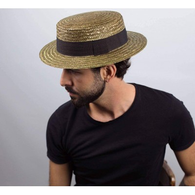 Fedoras Canotier Boater Hat Gondolier Straw - Olive - CX18RY92R3X $24.93