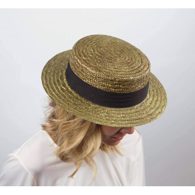 Fedoras Canotier Boater Hat Gondolier Straw - Olive - CX18RY92R3X $24.93