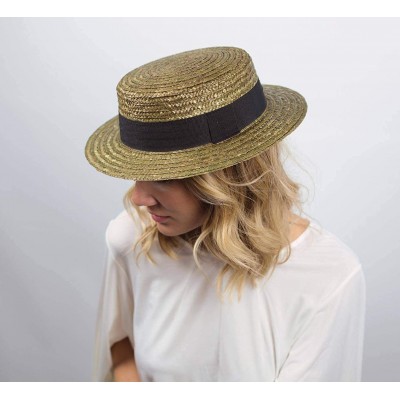 Fedoras Canotier Boater Hat Gondolier Straw - Olive - CX18RY92R3X $24.93