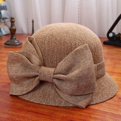 Sun Hats Women Colorful Big Brim Straw Bow Hat Sun Floppy Wide Brim Hats Beach Cap - Khaki-straw Bow - CH18UUI6OH7 $10.25