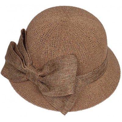 Sun Hats Women Colorful Big Brim Straw Bow Hat Sun Floppy Wide Brim Hats Beach Cap - Khaki-straw Bow - CH18UUI6OH7 $10.25