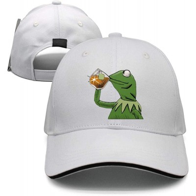 Baseball Caps The Frog "Sipping Tea" Adjustable Strapback Cap - 1000funny-green-frog-sipping-tea-16 - CP18ICQ8U87 $16.50