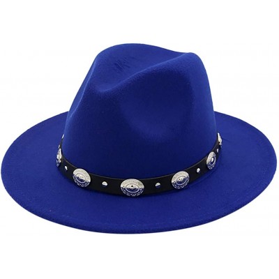 Fedoras Mens Western Cowboy Hat Faux Felt Wide Brim Fedora Hat - A Blue - CE193W79EY3 $12.65