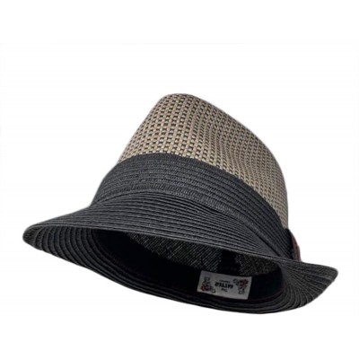Fedoras Men Women Unisex Cool Summer Sun Beach Paper Straw Fedora Hat Cap - Black - CO18UAM33NX $12.09