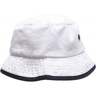 Bucket Hats Summer Adventure Foldable 100% Cotton Stone-Washed Bucket hat with Trim. - White-navy - CF183KHCRCW $11.17
