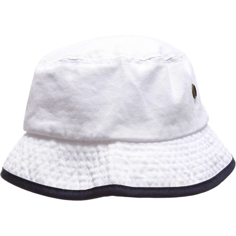 Bucket Hats Summer Adventure Foldable 100% Cotton Stone-Washed Bucket hat with Trim. - White-navy - CF183KHCRCW $11.17