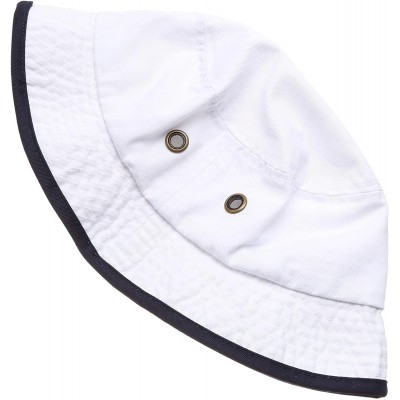 Bucket Hats Summer Adventure Foldable 100% Cotton Stone-Washed Bucket hat with Trim. - White-navy - CF183KHCRCW $11.17