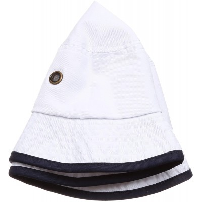 Bucket Hats Summer Adventure Foldable 100% Cotton Stone-Washed Bucket hat with Trim. - White-navy - CF183KHCRCW $11.17