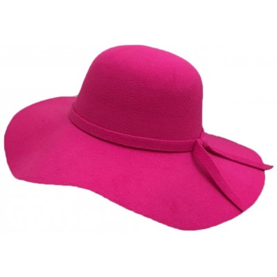 Fedoras Women's Classic Solid Color Wool Blend Wide Brim Floppy Beret Fedora Hat - Fuschia - CB187MLAMGH $15.23