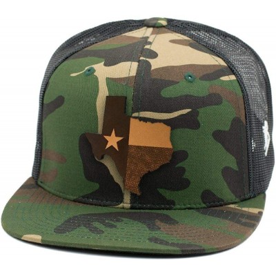 Baseball Caps Texas 'The 28' Leather Patch Hat Flat Trucker - Camo/Black - CO18IODWGGD $47.67