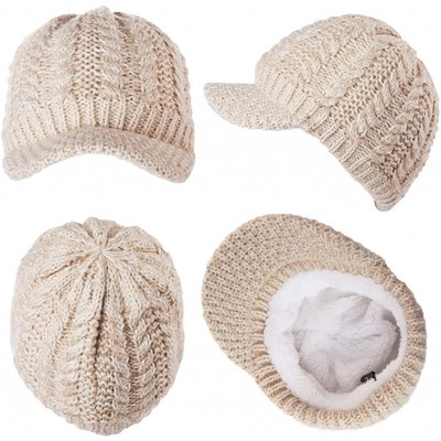 Skullies & Beanies Womens Knit Newsboy Cap Warm Lined Winter Hat 100% Soft Acrylic with Visor - 89229_beige1 - CZ1923OWKO3 $1...